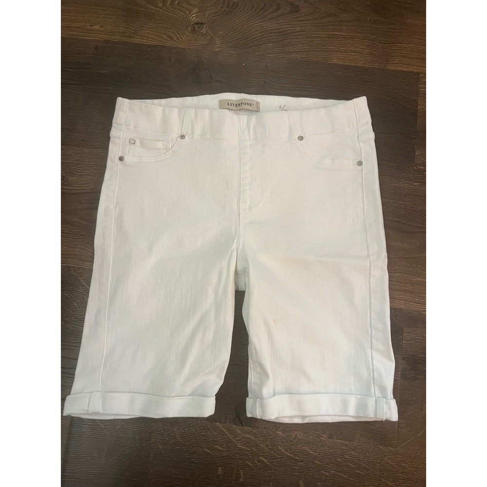 Liverpool White Bermuda Shorts Womens 6/28 Pull On Cuffed Stretch Denim